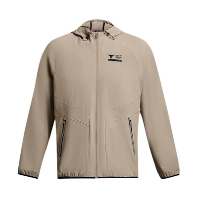 Under Armour Logo Print Loose Fit Zip Hoodie Jacket in Highland Tan 1380538-203