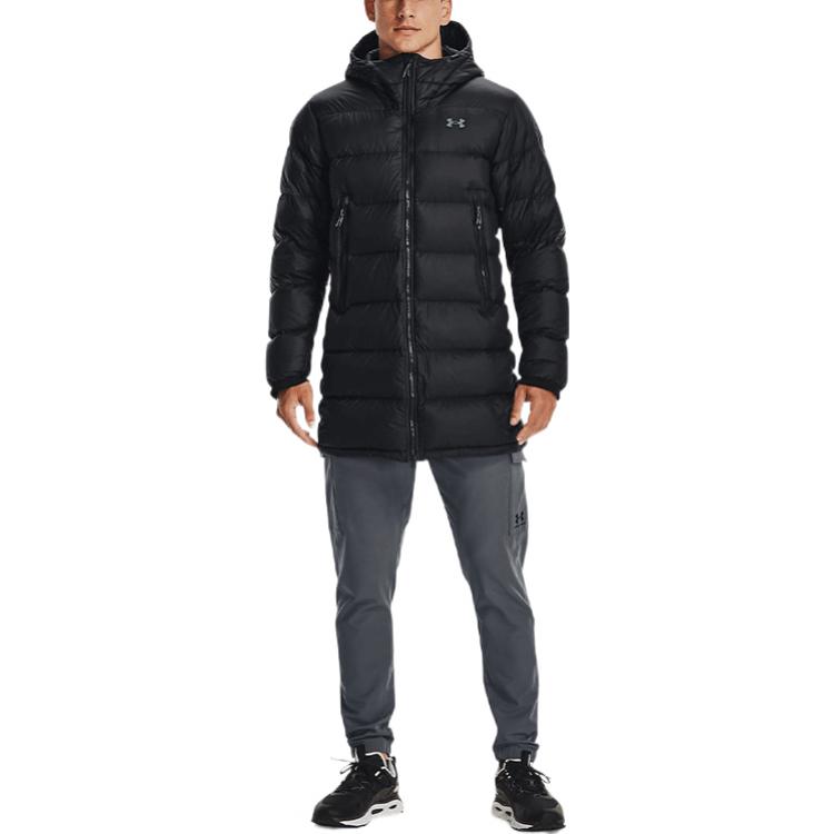 Shop Under Armour Jaket Hoodie Panjang Hitam Puffer Latihan Musim Dingin 1364902-001