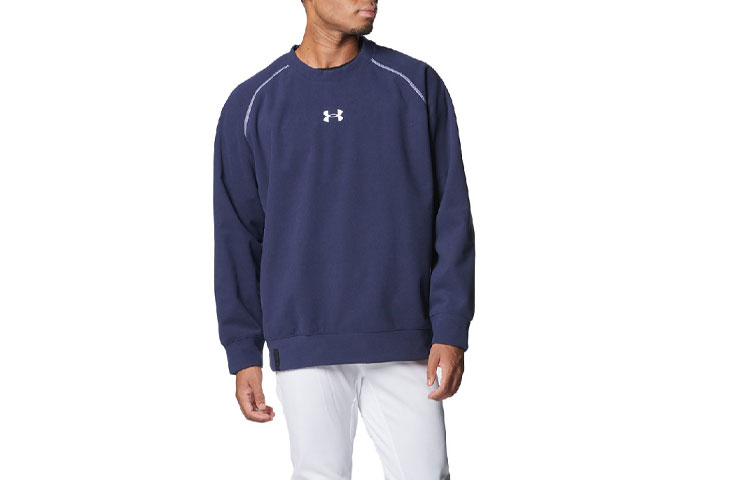 Under Armour Navy Blue Logo Crewneck Sweatshirt Casual Long Sleeve 1381250-410