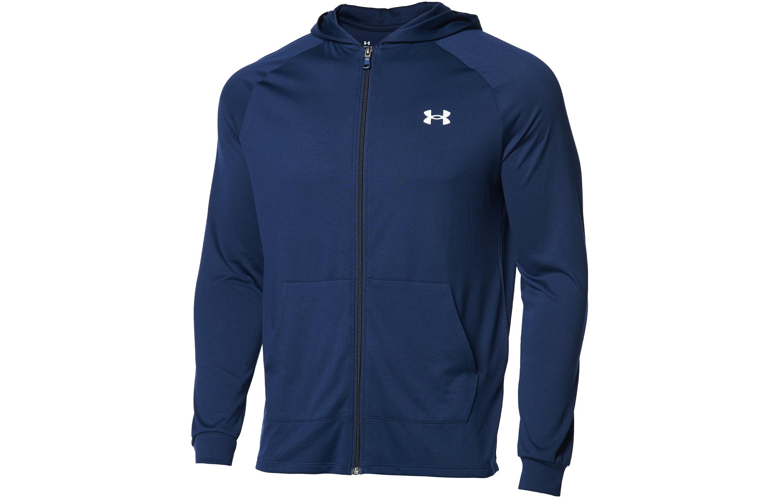 Under Armour Navy Blue Zip Hoodie with Logo Print for Men 1369370-408