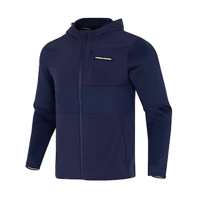 Under Armour Navy Logo Print Hooded Running Jacket with Multiple Pockets 1379722-410