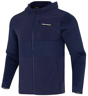 Under Armour Navy Logo Print Hooded Running Jacket with Multiple Pockets 1379722-410 Order Under Armour Navy Logo Print Hooded Running Jacket with Multiple Pockets 1379722-410