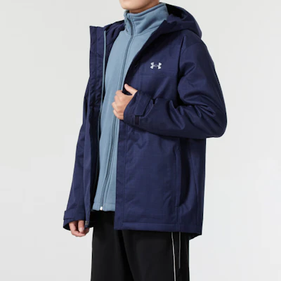 安德玛蓝色防风连帽三合一夹克 户外休闲款 1300663-411 Sizing 安德玛蓝色防风连帽三合一夹克 户外休闲款 1300663-411