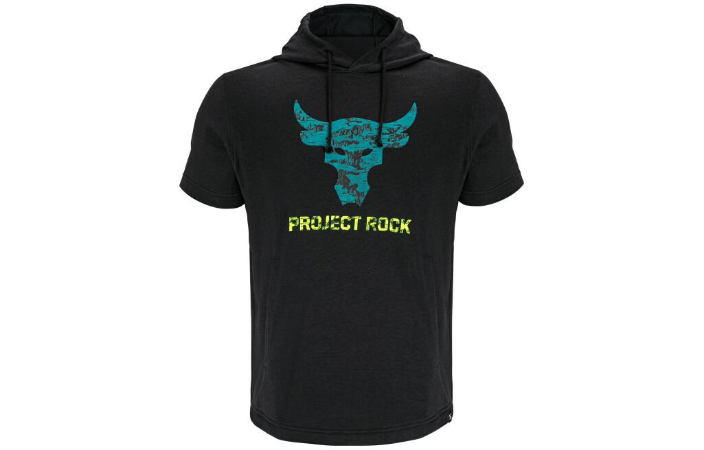 Under Armour Project Rock  Black Retro Letter Graphic Hoodie T-Shirt. 1383227-001