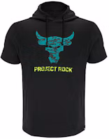 Under Armour Project Rock Black Retro Letter Graphic Hoodie T-Shirt. 1383227-001