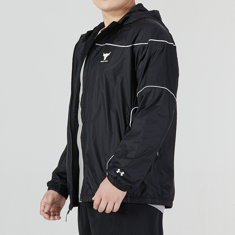 Sizing 安德玛Project Rock黑色Brahma连帽标志编织夹克 1373580-001