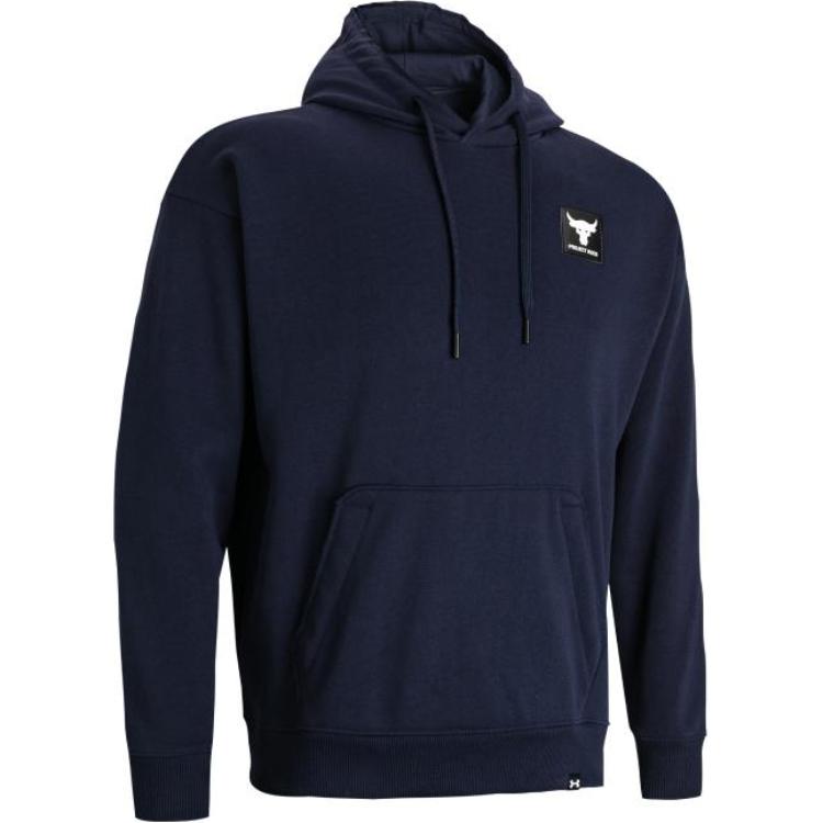 Under Armour Project Rock Solid Color Hoodie Navy Blue Training Sweatshirt 1380541-410