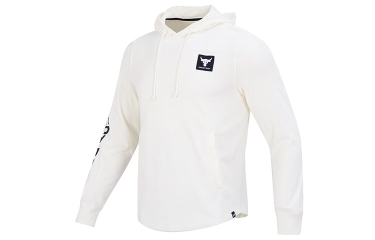 Under Armour Project Rock Terry Hoodie White Retro Casual Sweatshirt 1377428-130