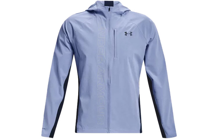 Under Armour Qualifier Logo Colorblock Woven Hoodie Jacket - Washed Blue 1350173-420