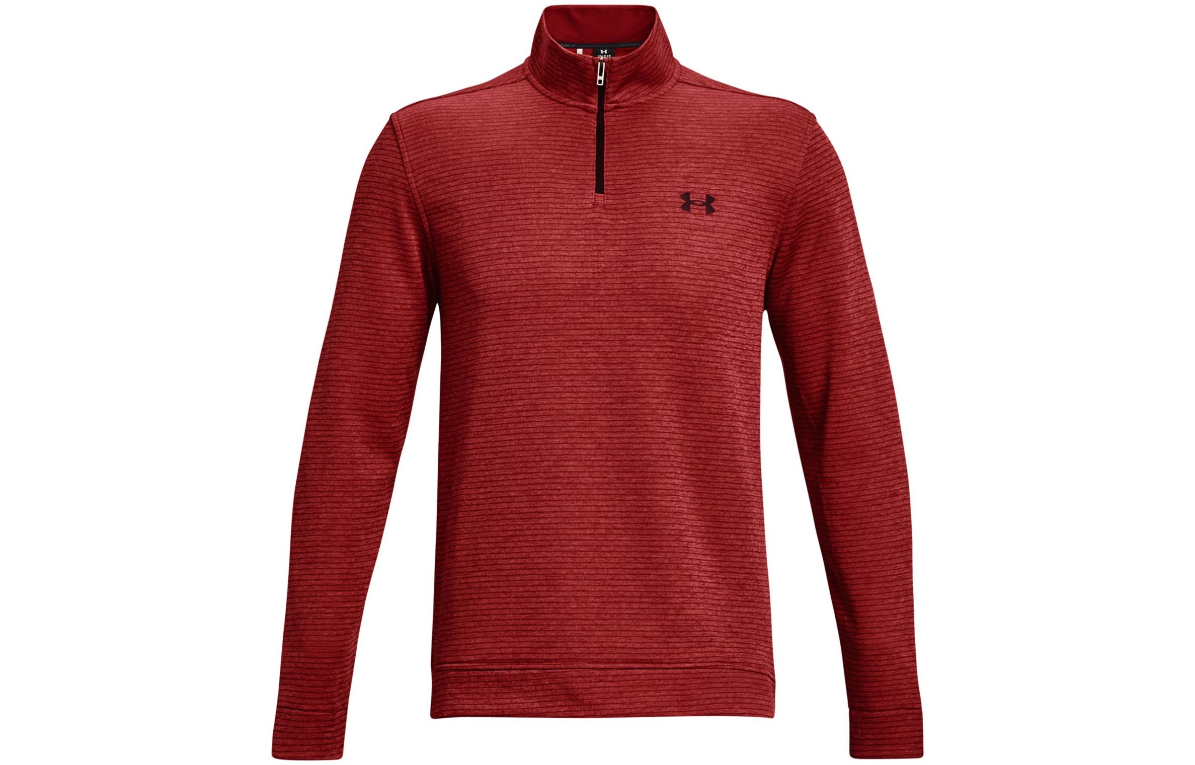 Under Armour Red Half-Zip Pullover Hoodie with Striped Logo Print 1373674-610