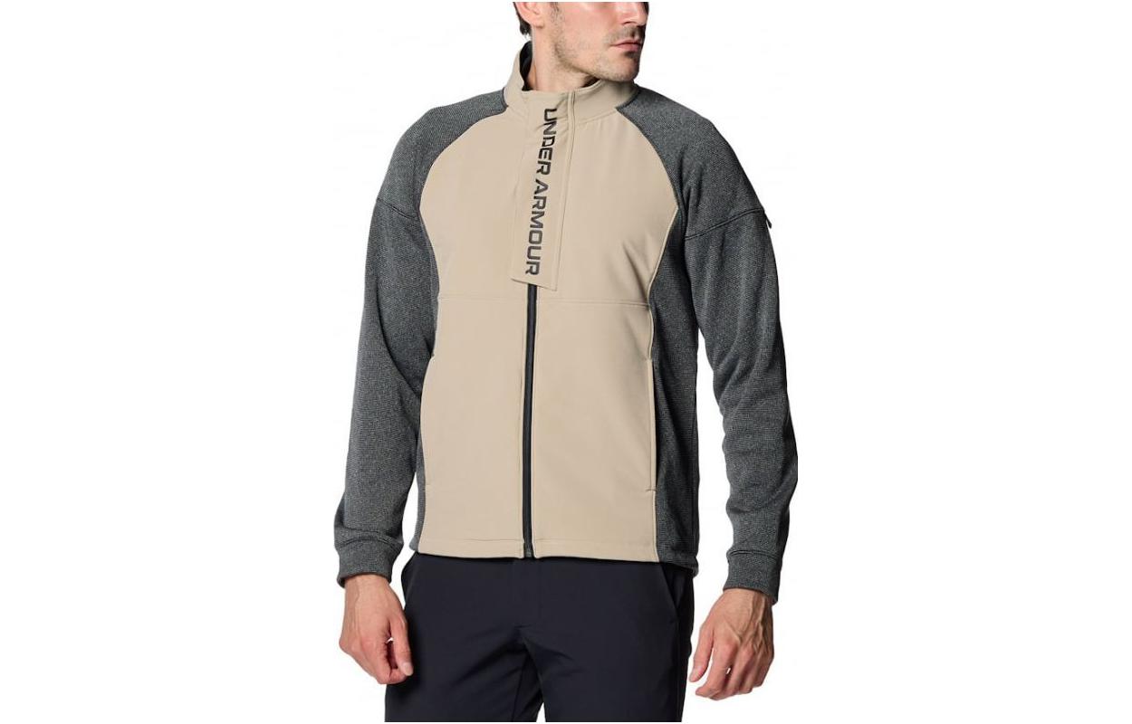 Under Armour Retro Colorblock Logo Printed Track Jacket Beige Mens 1381271-001