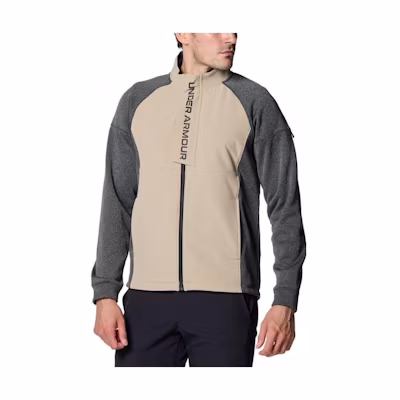 Under Armour Retro Colorblock Logo Printed Track Jacket Beige Mens 1381271-001