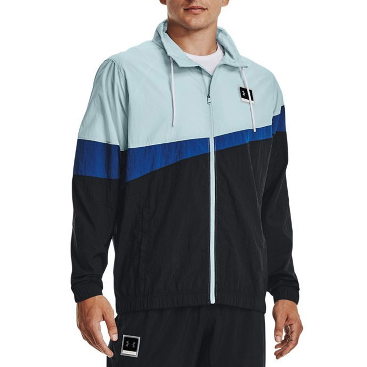 Shop 언더아머 레트로 컬러블록 로고 트랙 자켓 블루 남성용 1366219-478