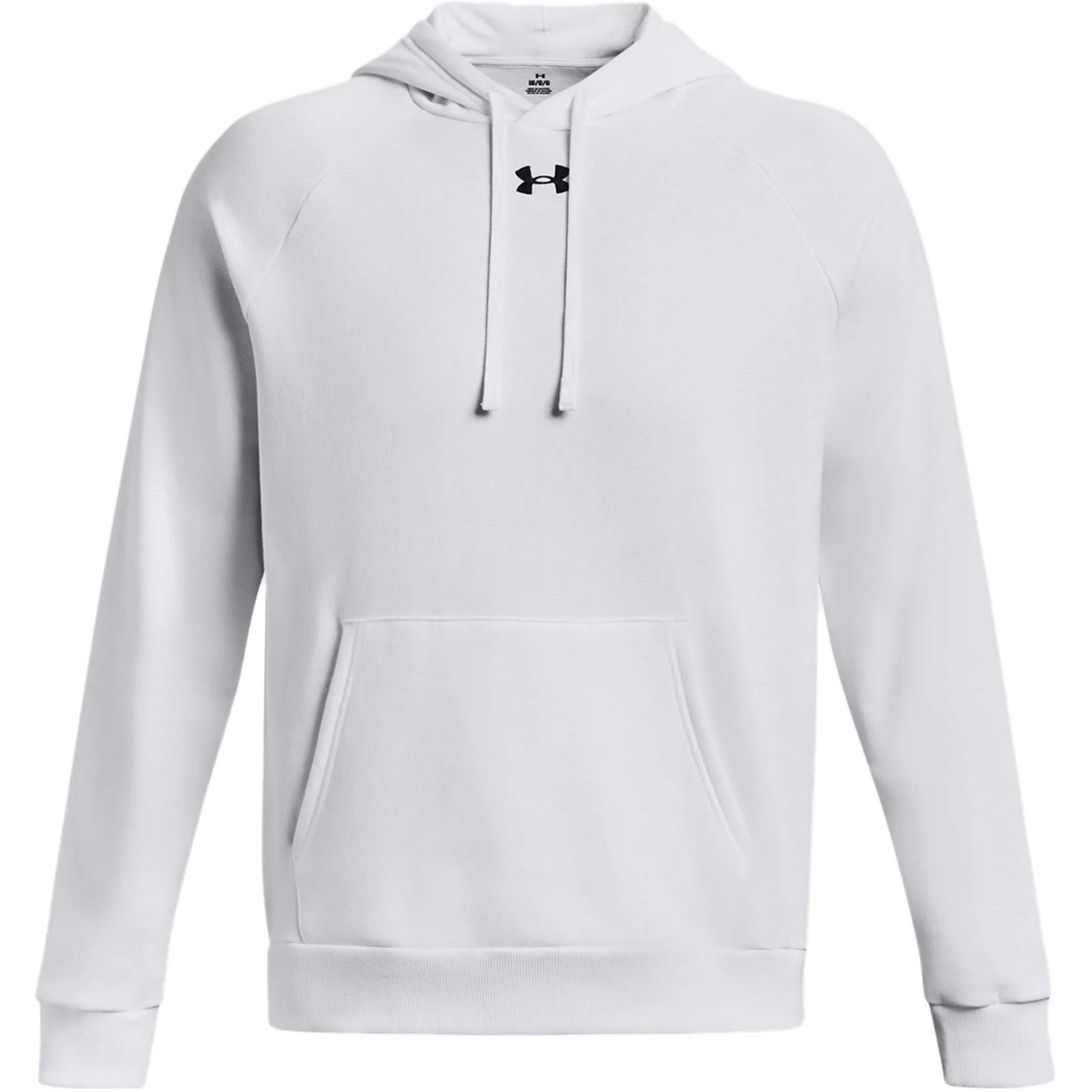 Under Armour Rival Fleece Hoodie White Pullover with Logo Print 1379757-100