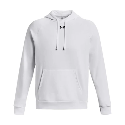 Under Armour Rival Fleece Hoodie White Pullover with Logo Print 1379757-100