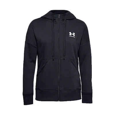 Under Armour Rival Logo Black Hoodie Jacket Full-Zip Sweatshirt 1356400-001