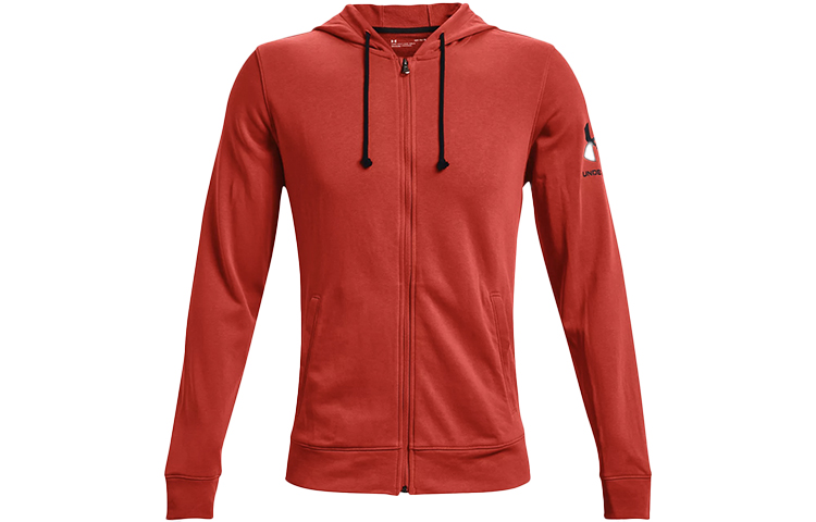 Under Armour Rival Terry Logo Red Loose Fit Training Zip Hoodie Jacket 1361606-839