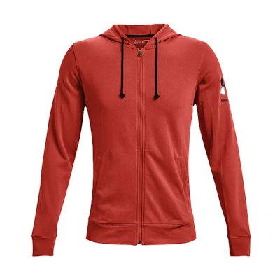 Under Armour Rival Terry Logo Red Loose Fit Training Zip Hoodie Jacket 1361606-839