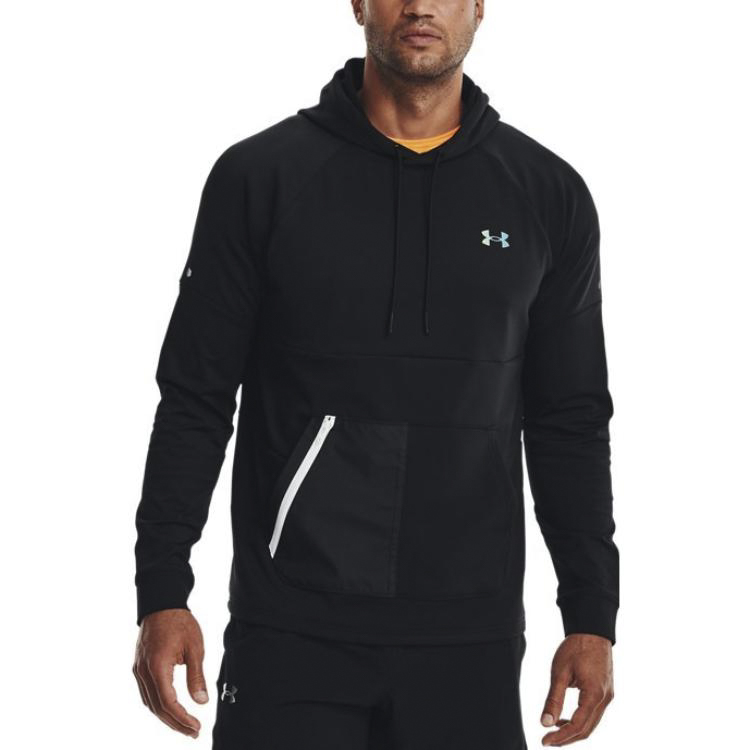 Shop Under Armour RUSH Logo Pullover Hoodie Black Long Sleeve Sweater 1370450-001