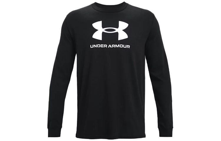 Under Armour Sportstyle Crewneck Sweatshirt Black Big Logo Print Pullover 1362743-001