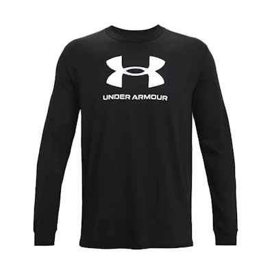 Under Armour Sportstyle Crewneck Sweatshirt Black Big Logo Print Pullover 1362743-001