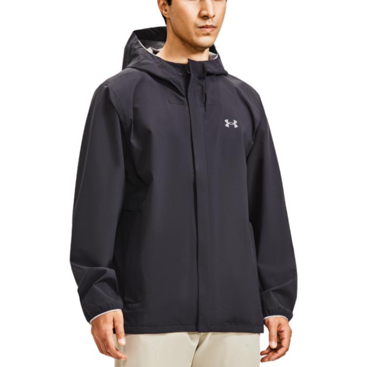 Under Armour Stormproof Black Logo Print Zip-Up Hoodie Jacket for Men 1376066-001 圖 6