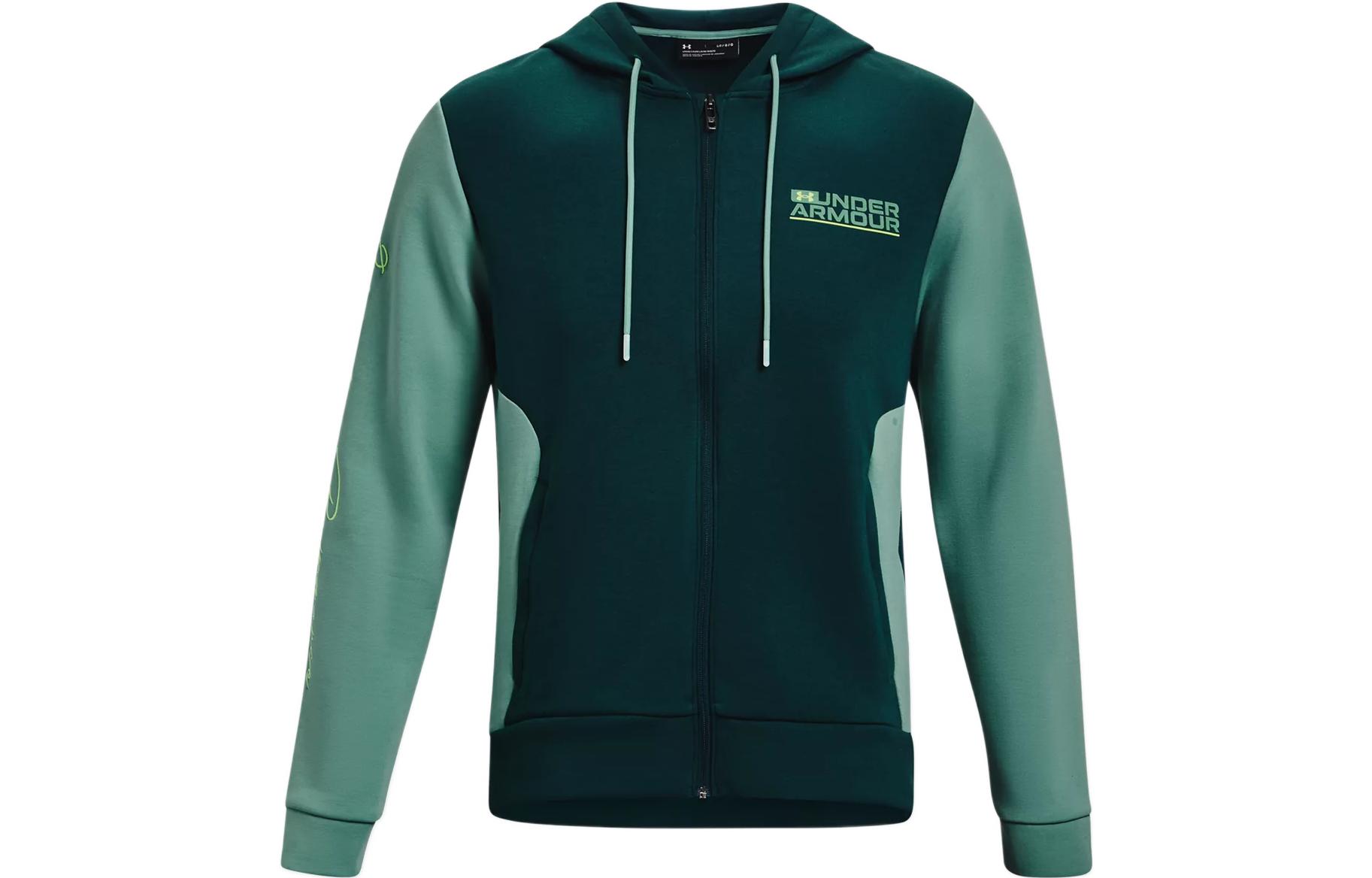 Under Armour Summit Wax Green Colorblock Logo Full-Zip Hoodie for Men 1370422-366
