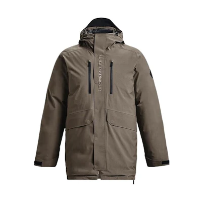 Under Armour UA Brown Long Down Jacket with Solid Color Embroidery Letter Zip Hoodie 1375450-366