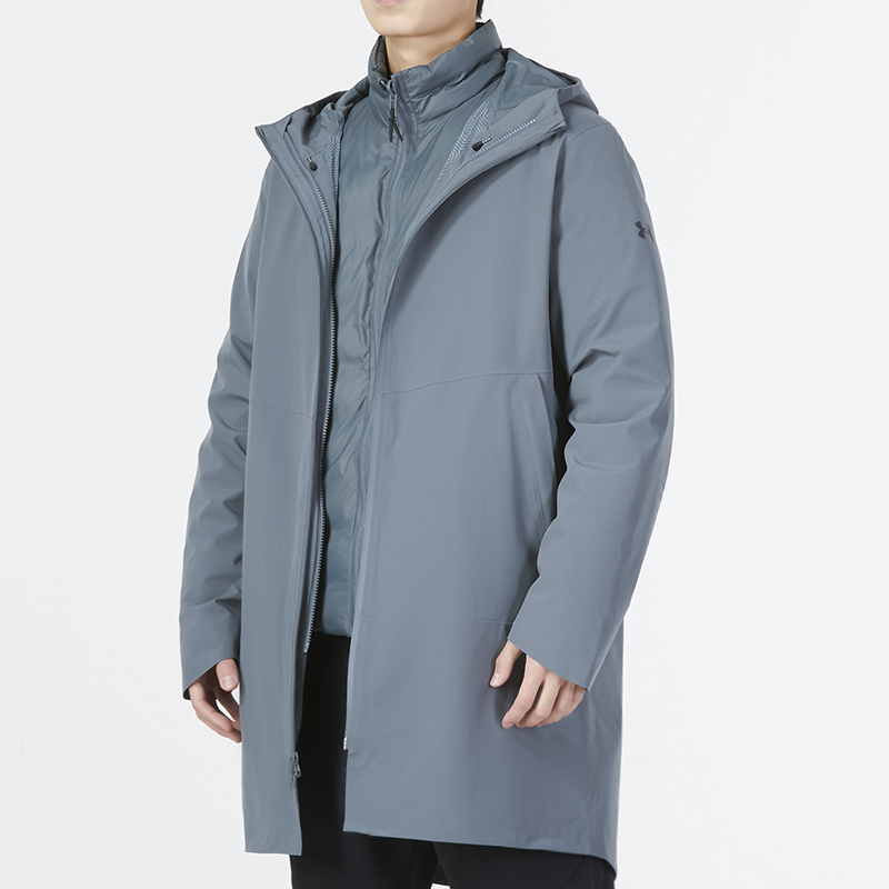 Sizing Under Armour UA CGI Down 3-in-1 Jaket Hoodie Pria Abu-Abu Motif Logo. 1364891-012