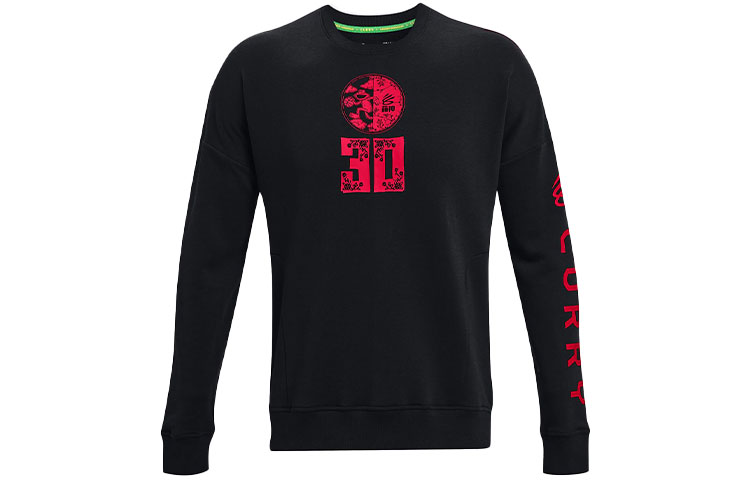 Under Armour UA Curry Lunar Elmo Crew Logo Print Pullover Sweatshirt Black 1369621-001