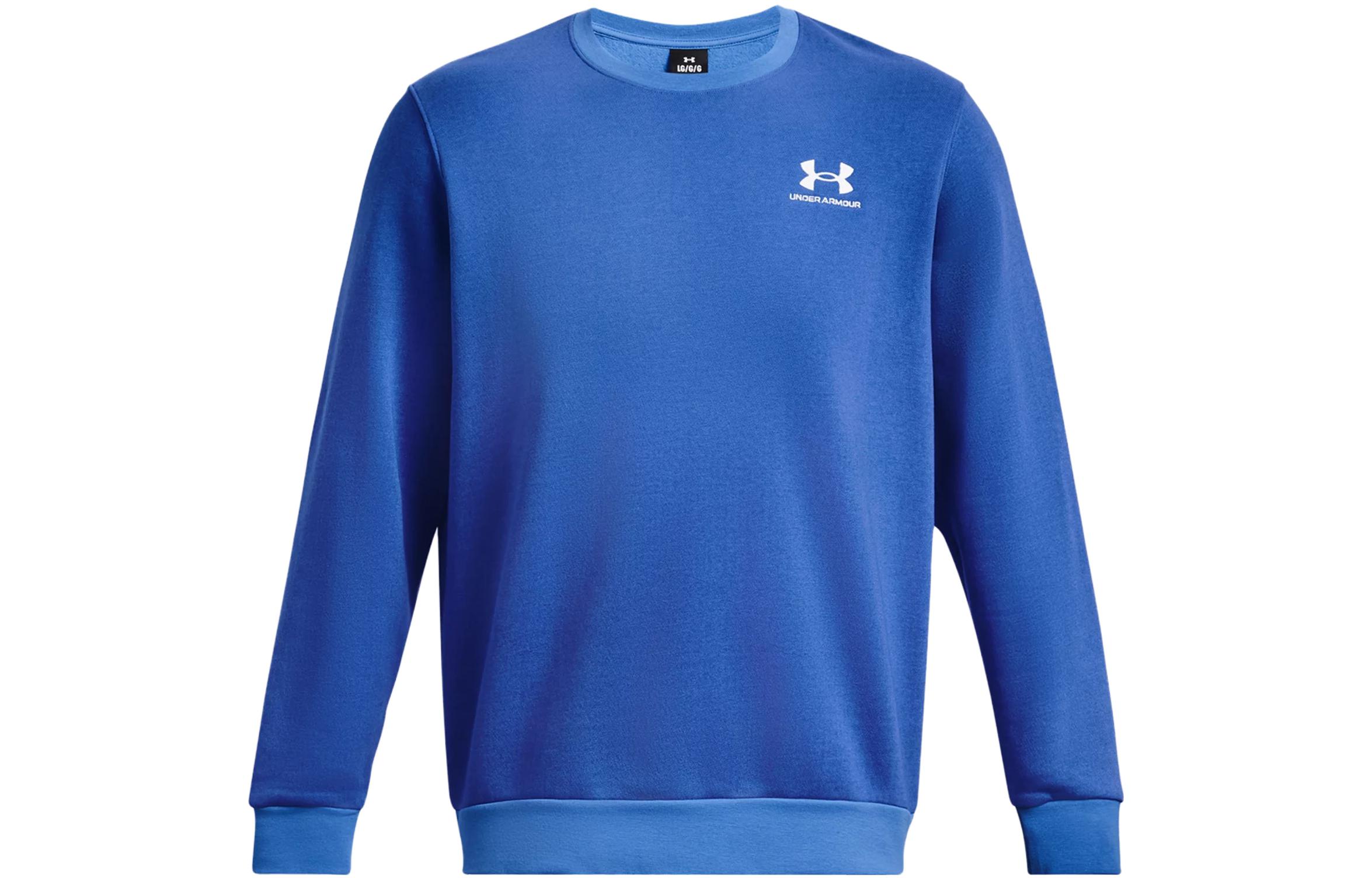 Under Armour UA Essential Fleece Crew Embroidered Logo Pullover Sweatshirt Blue 1381213-400
