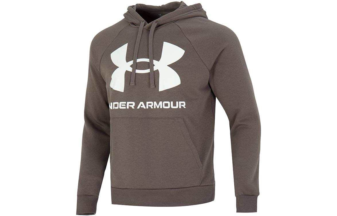 Under Armour UA FW22 Logo Print Hoodie Brown Pullover with Drawstring 1357093-176
