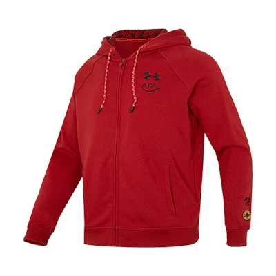 Under Armour UA LNY Terry FZ Logo Embroidered Red Hoodie Jacket 1374499-611