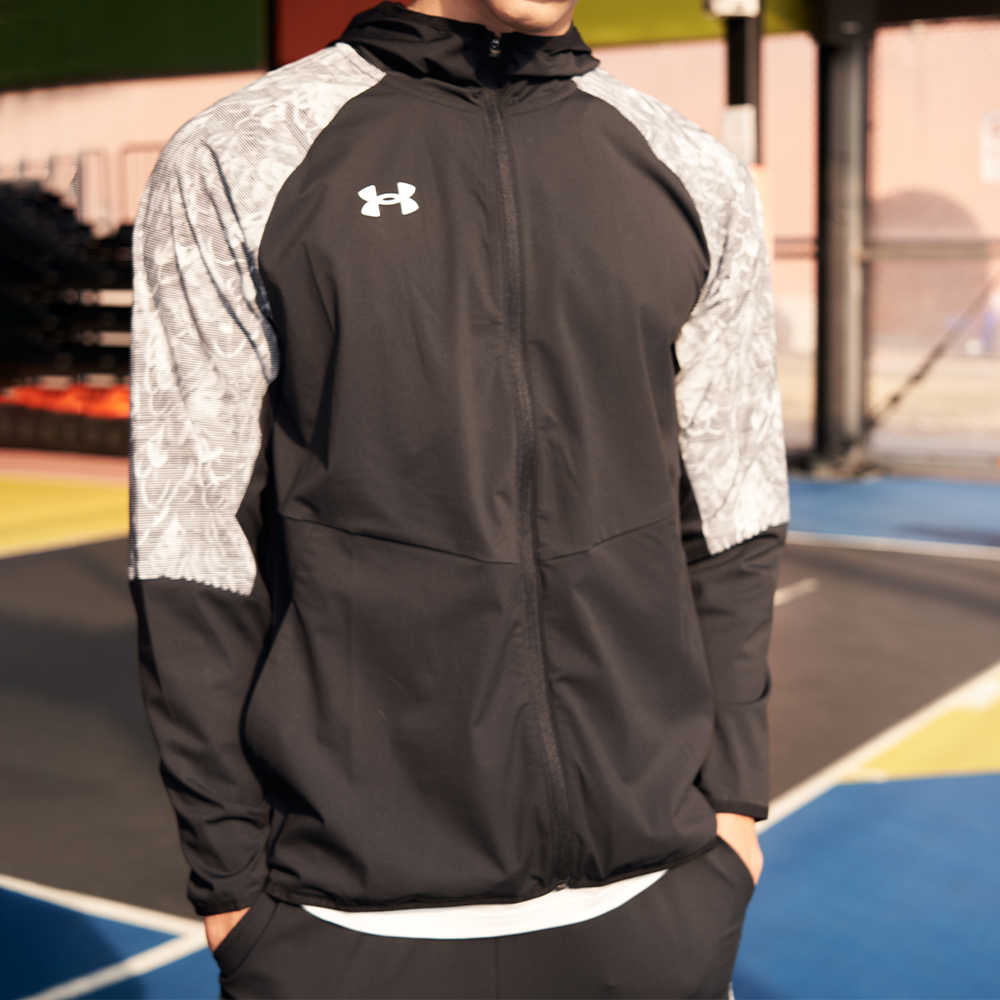 Shop Under Armour UA Logo Print Knit Panel Hooded Jacket Black 22500403-001