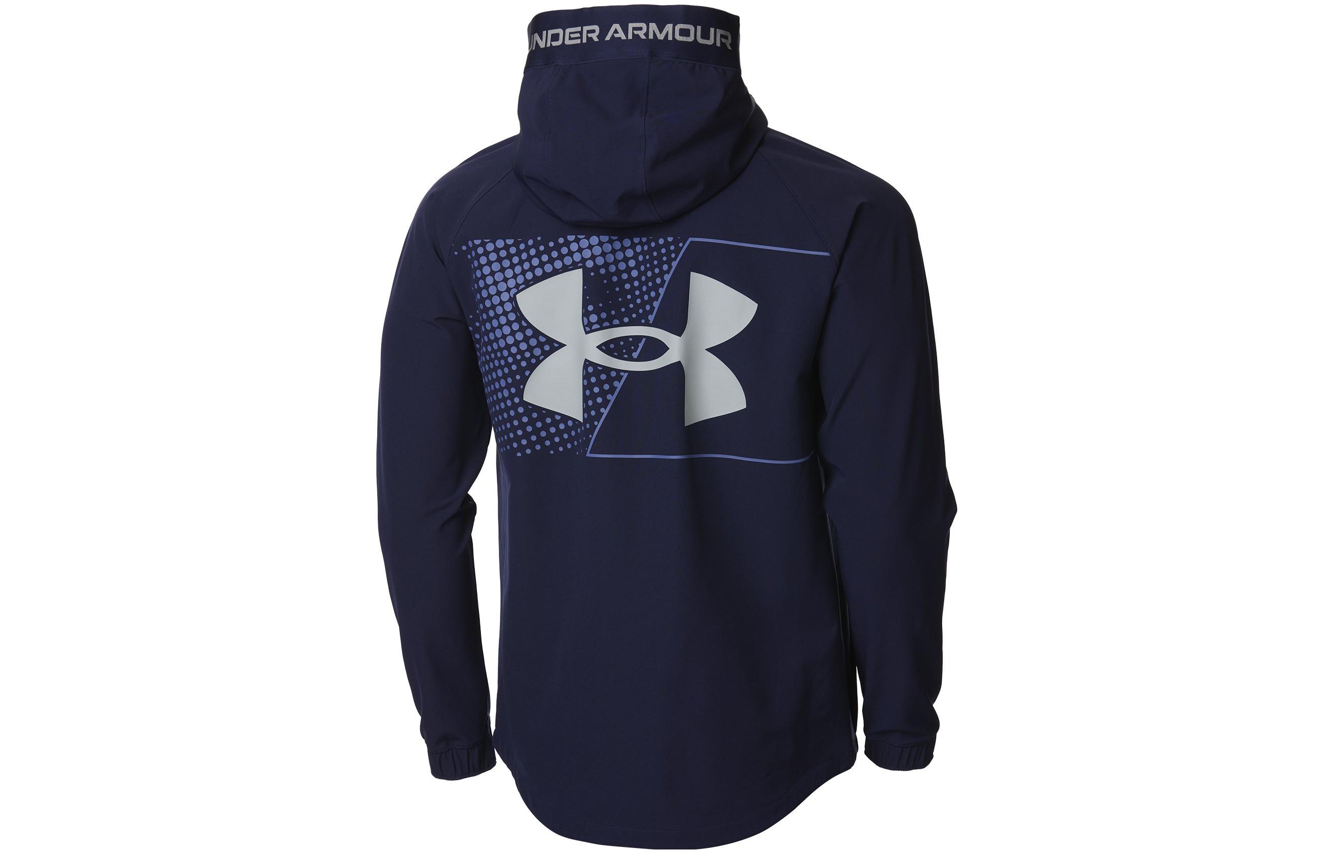 Under Armour UA Logo Printed Waterproof Hooded Jacket Navy Blue 1375522-410