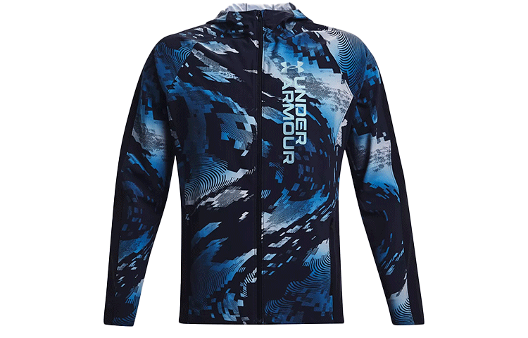 Under Armour UA Out The Storm II Reflective Logo Sports Hoodie Jacket Blue Mens 1365666-001