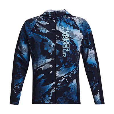 Under Armour UA Out The Storm II Reflective Logo Sports Hoodie Jacket Blue Mens 1365666-001