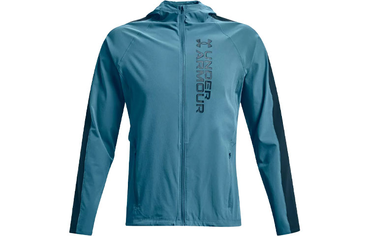 Under Armour UA Out The Storm Waterproof Lightweight Running Jacket Flannel Blue Green Men 1361502-597