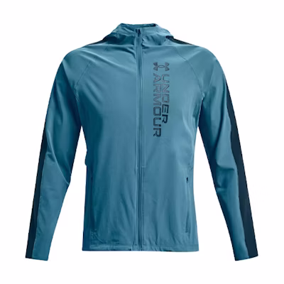 Under Armour UA Out The Storm Waterproof Lightweight Running Jacket Flannel Blue Green Men 1361502-597