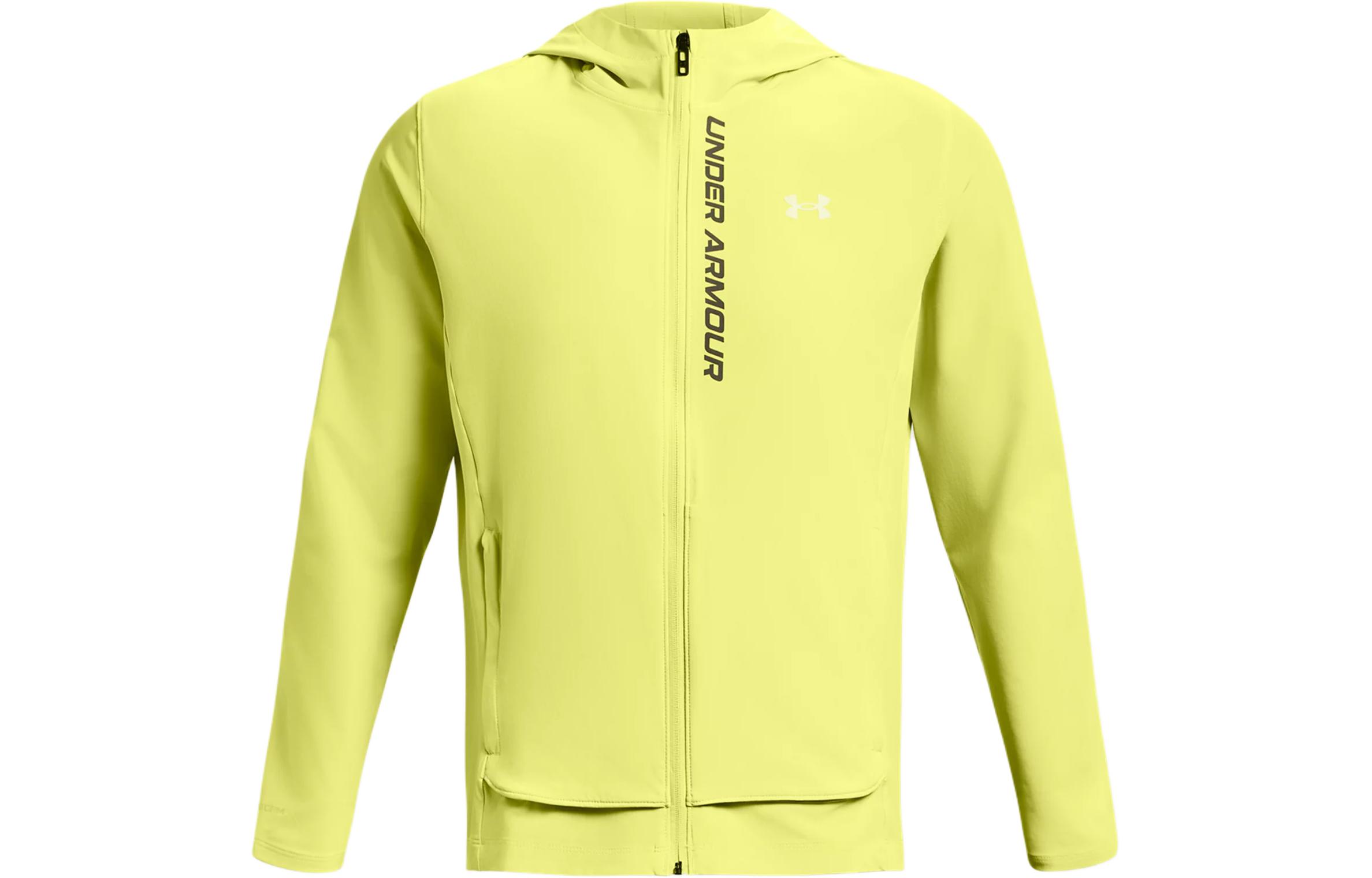 Under Armour UA OutRun The Storm Yellow Logo Print Breathable Hoodie Jacket Men 1376794-743