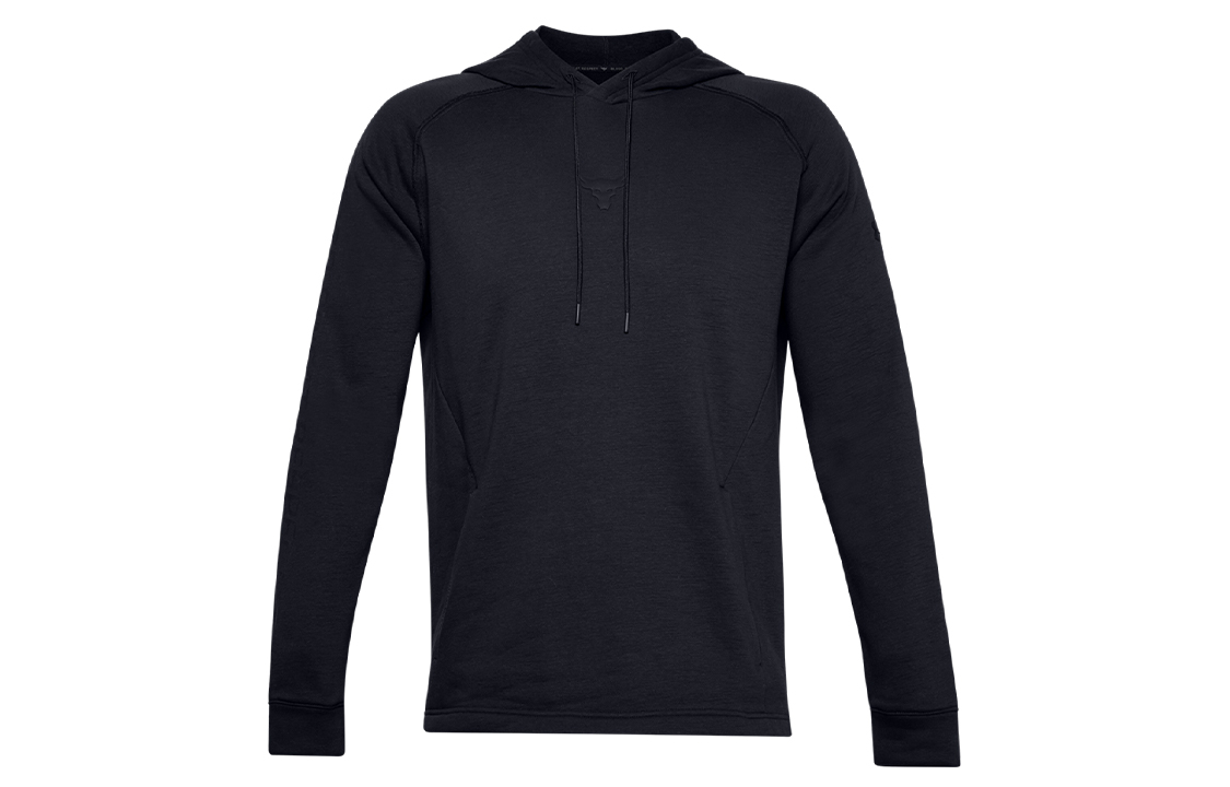 Under Armour UA Project Rock Black Bull Logo Hoodie Charged Cotton Fleece 1357193-001