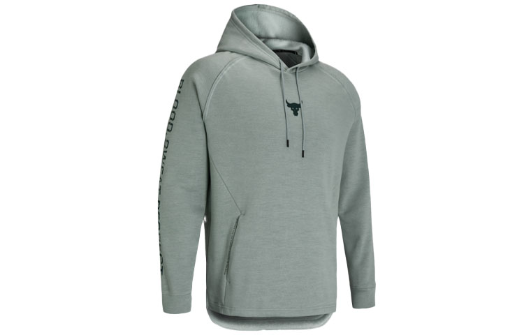 Under Armour UA Project Rock Printed Logo Pullover Hoodie Green Long Sleeve 1357193-340
