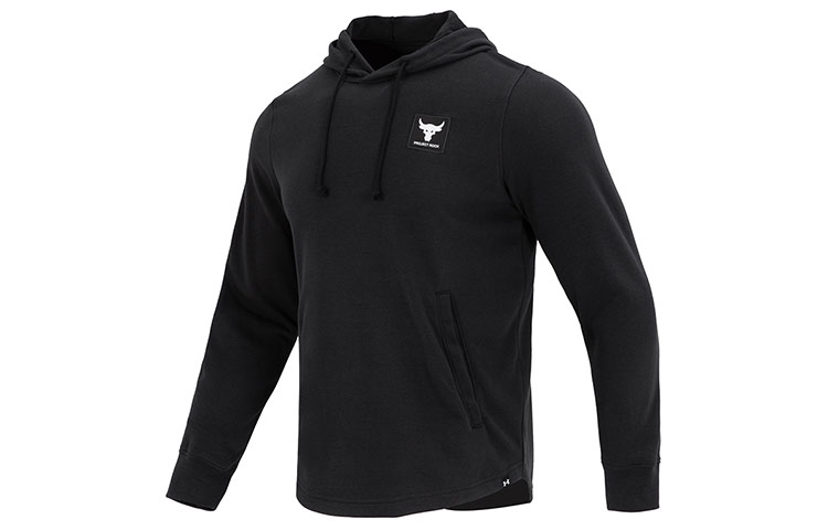 Under Armour UA Project Rock Terry Hoodie Black Casual Letter Print Pullover 1377428-001