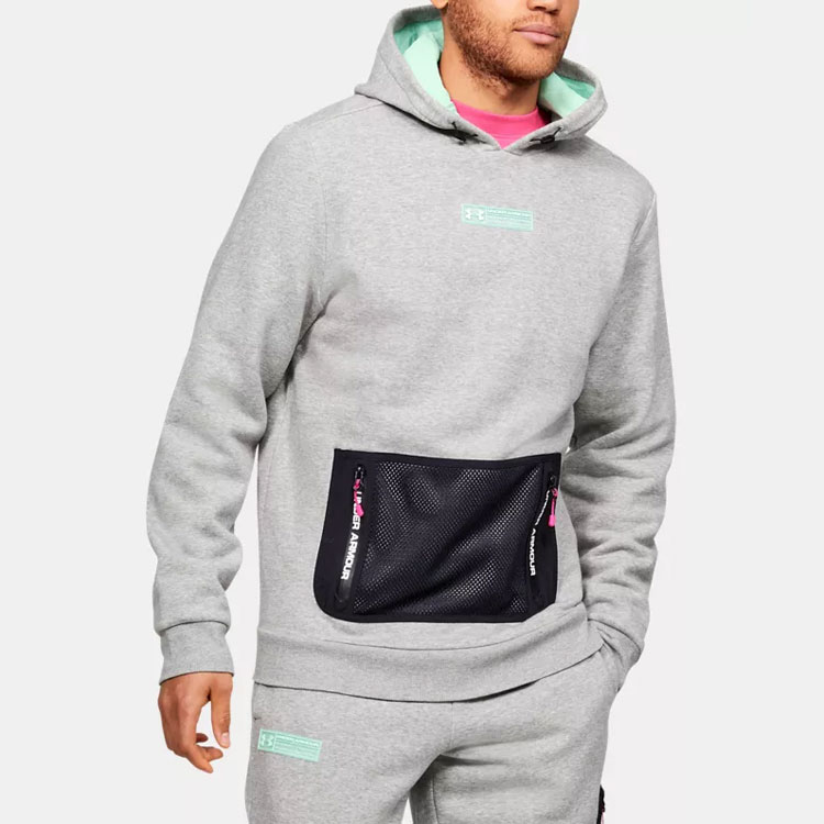 Shop Under Armour UA Retro Colorblock Pocket Fleece Hoodie Unisex Kelabu 1359141-014