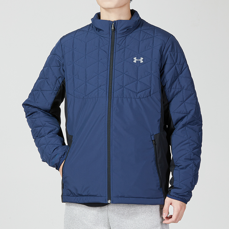 Shop Under Armour UA 復古直拉鍊拼色夾克 藍色外套附logo印花 1364642-408