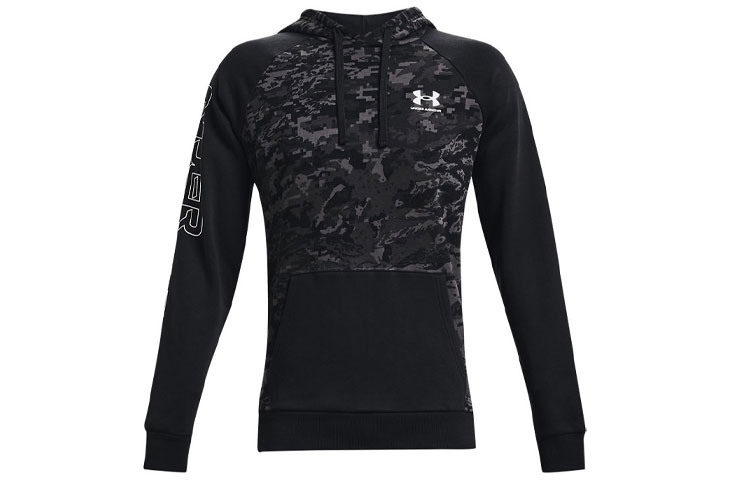 Under Armour UA Rival Camo Script Black Fleece Hoodie Casual Sportswear 1366308-001