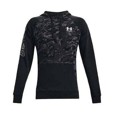 Under Armour UA Rival Camo Script Black Fleece Hoodie Casual Sportswear 1366308-001