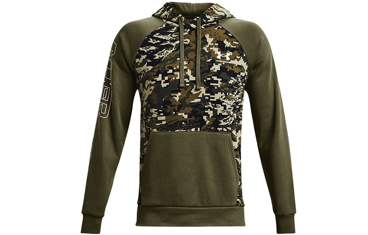Under Armour UA Rival Camo Script Fleece Hoodie Retro Style Green 1366308-390