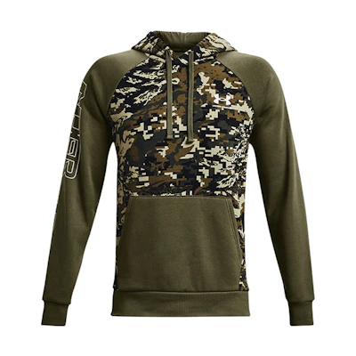 Under Armour UA Rival Camo Script Fleece Hoodie Retro Style Green 1366308-390