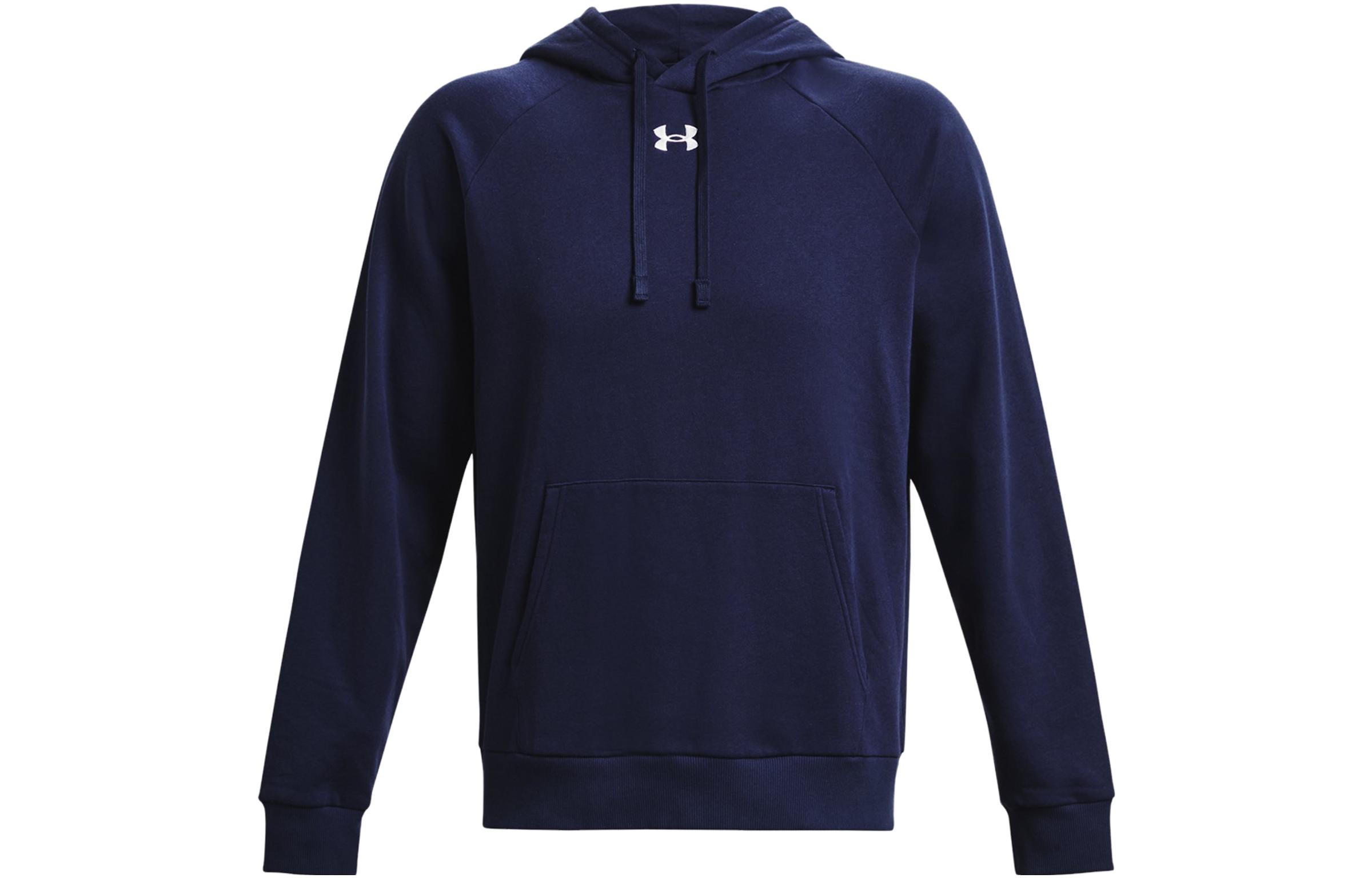 Under Armour UA Rival Fleece Hoodie Pullover Navy Blue with Logo Print 1379757-410